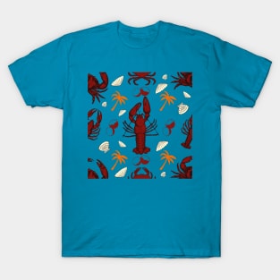 Lobsters, Crabs and Sea Shells Pattern, Relaxing Beachlife T-Shirt